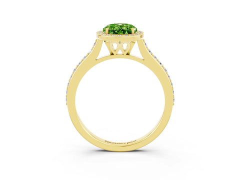 Yellow gold Oval Cut Halo Round Diamond Pavé Band with Four-Prong Setting_3