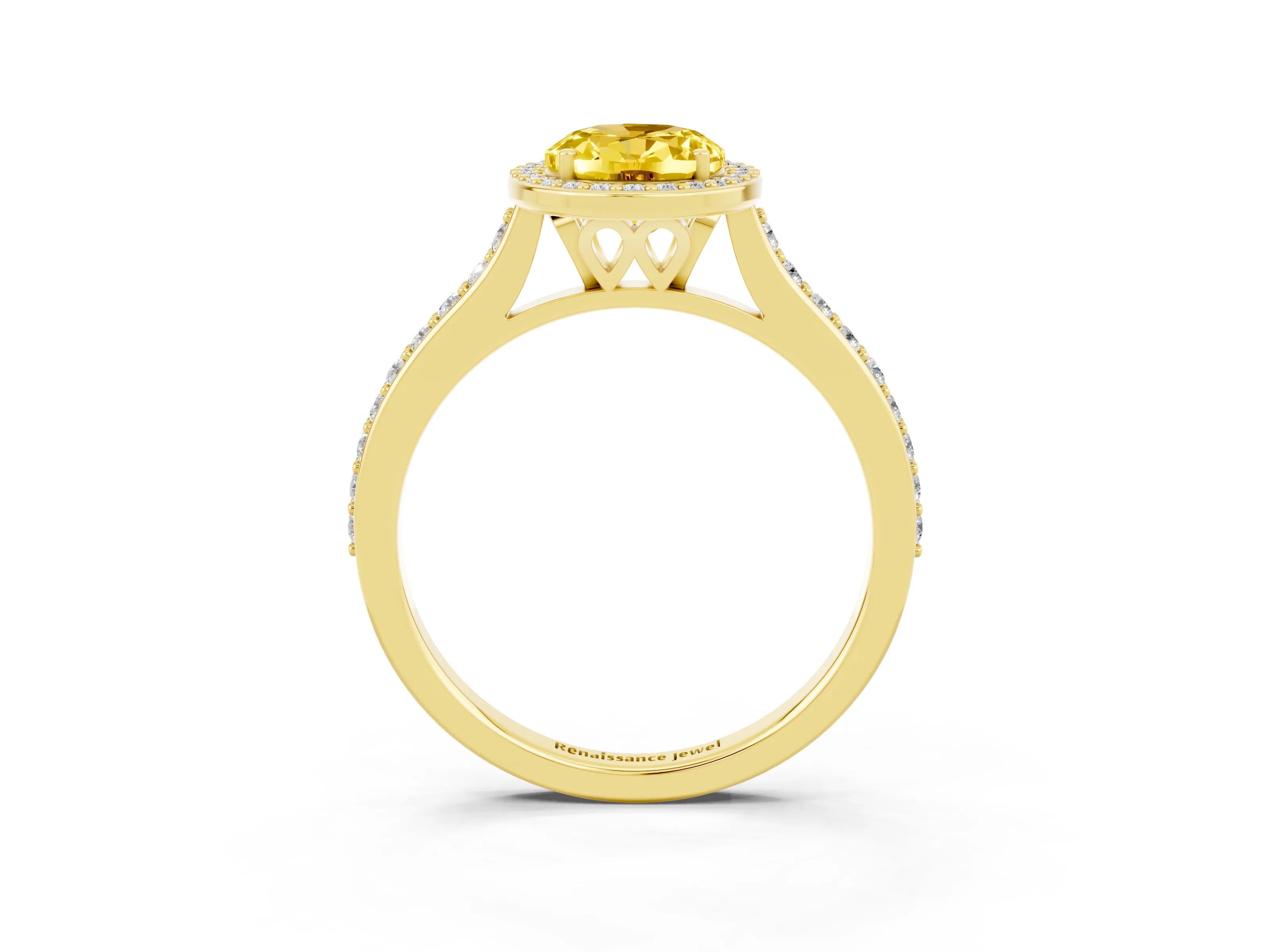 Yellow gold Oval Cut Halo Round Diamond Pavé Band with Four-Prong Setting_3