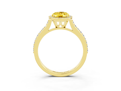 Yellow gold Oval Cut Halo Round Diamond Pavé Band with Four-Prong Setting_3