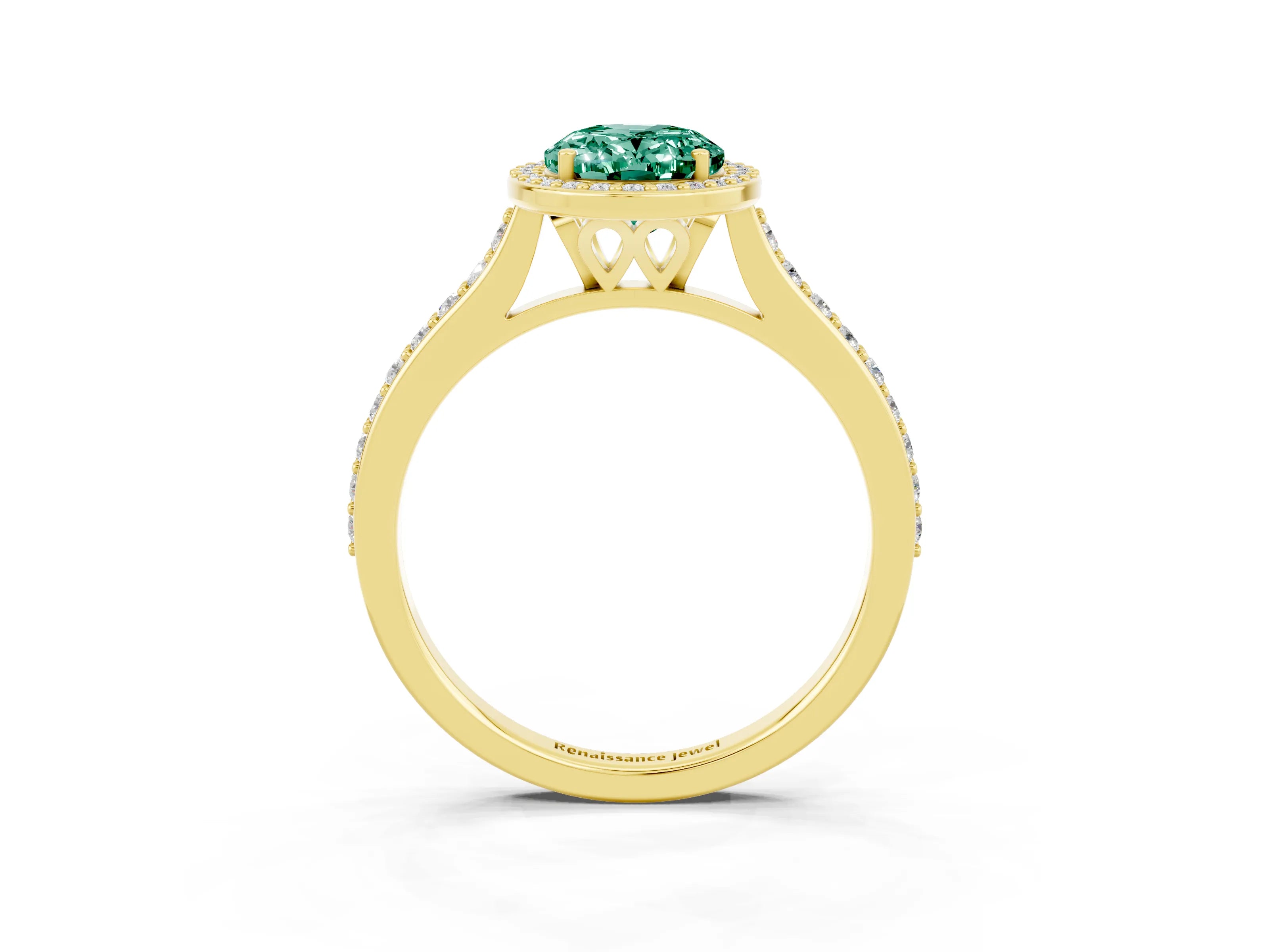 Yellow gold Oval Cut Halo Round Diamond Pavé Band with Four-Prong Setting_3