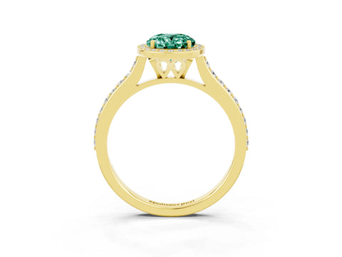 Yellow gold Oval Cut Halo Round Diamond Pavé Band with Four-Prong Setting_3