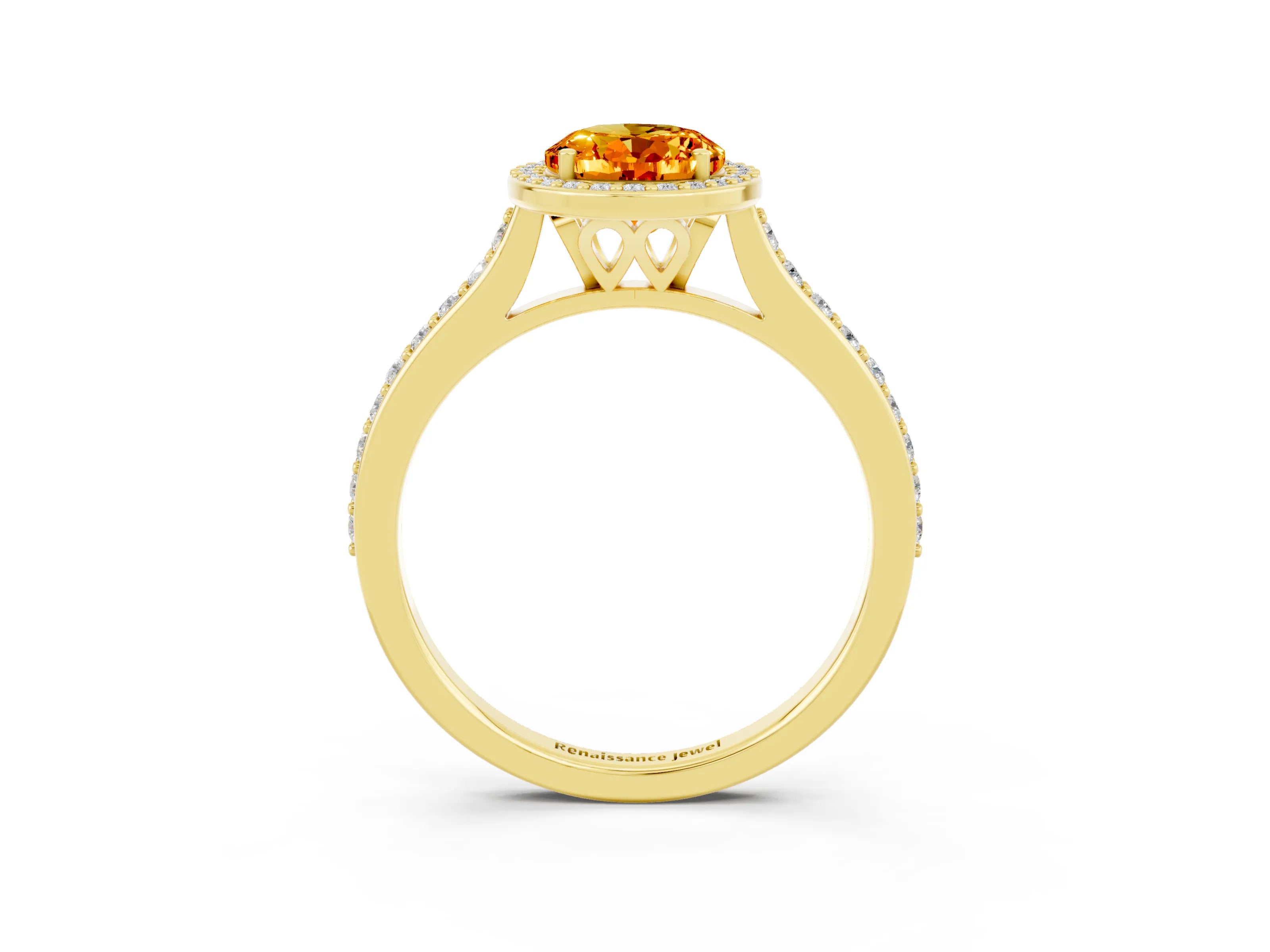 Yellow gold Oval Cut Halo Round Diamond Pavé Band with Four-Prong Setting_3