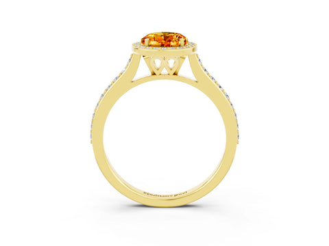 Yellow gold Oval Cut Halo Round Diamond Pavé Band with Four-Prong Setting_3