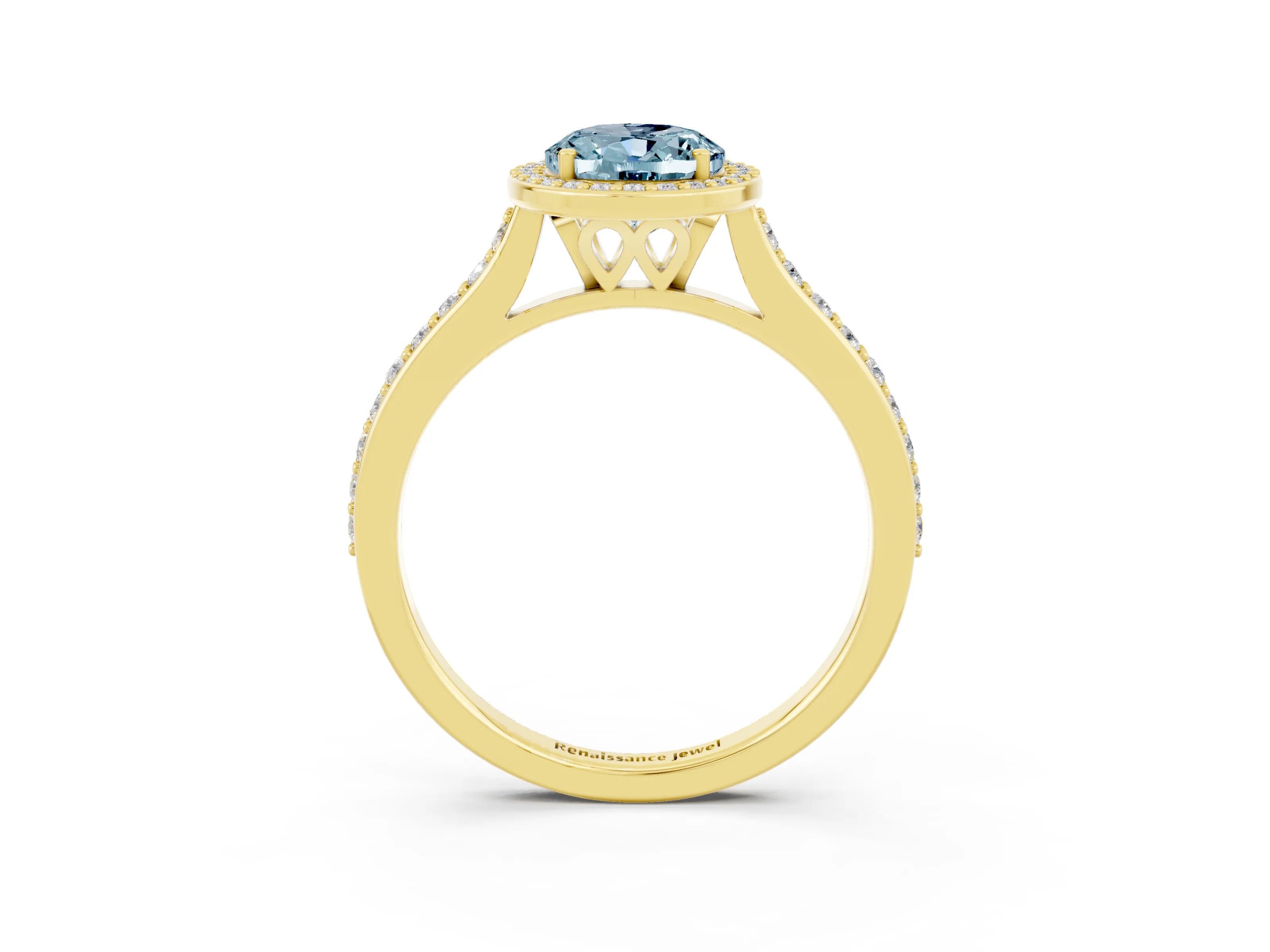 Yellow gold Oval Cut Halo Round Diamond Pavé Band with Four-Prong Setting_3