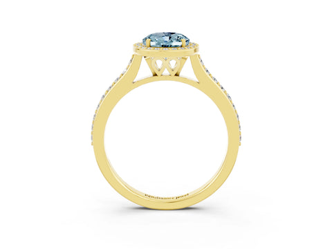 Yellow gold Oval Cut Halo Round Diamond Pavé Band with Four-Prong Setting_3