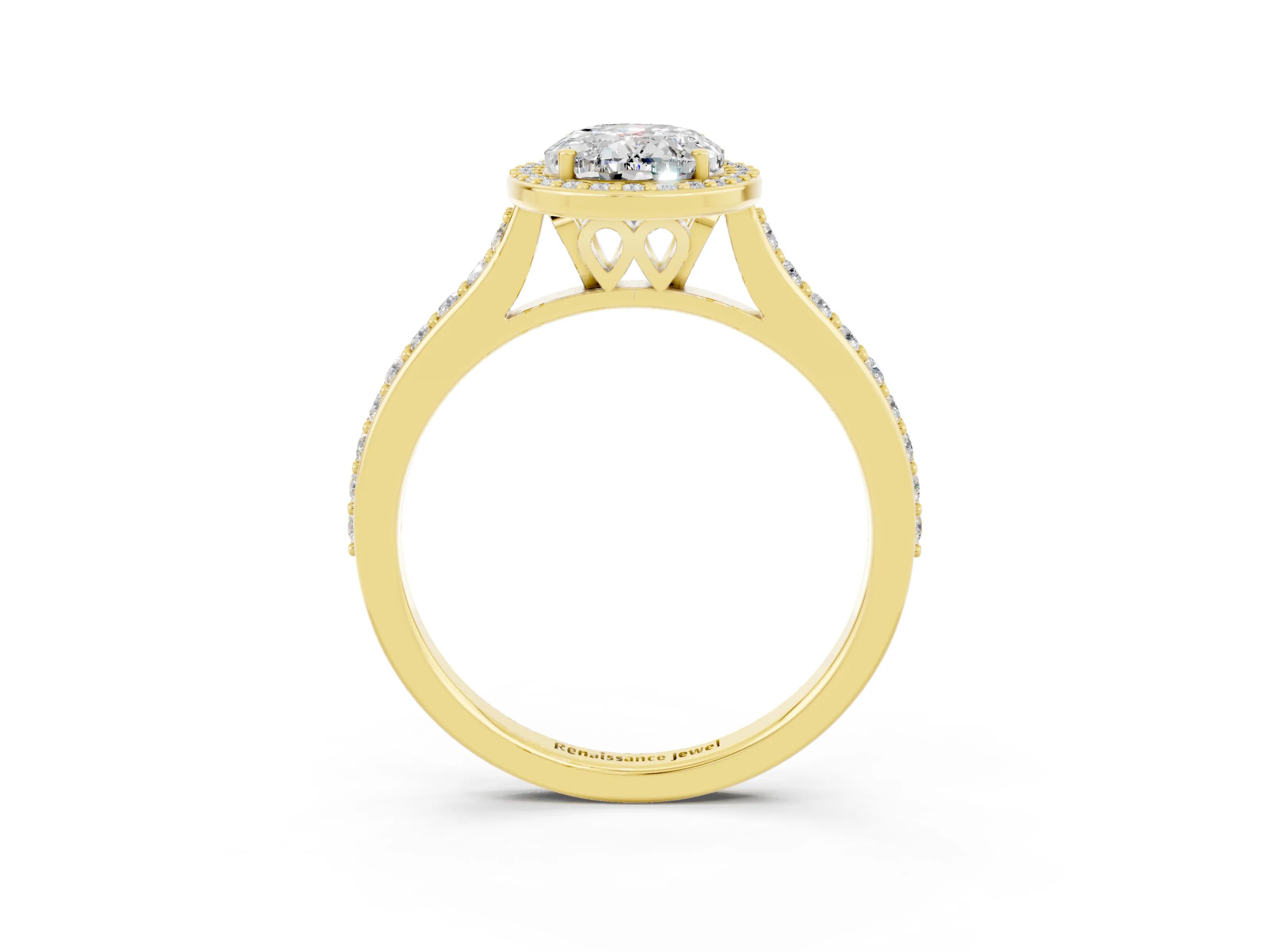 Yellow gold Oval Cut Halo Round Diamond Pavé Band with Four-Prong Setting_3