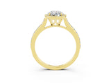 Yellow gold Oval Cut Halo Round Diamond Pavé Band with Four-Prong Setting_3