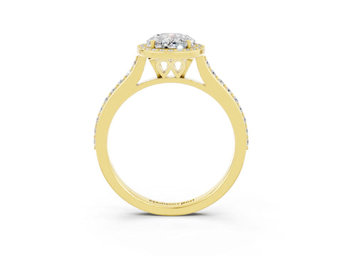 Yellow gold Oval Cut Halo Round Diamond Pavé Band with Four-Prong Setting_3