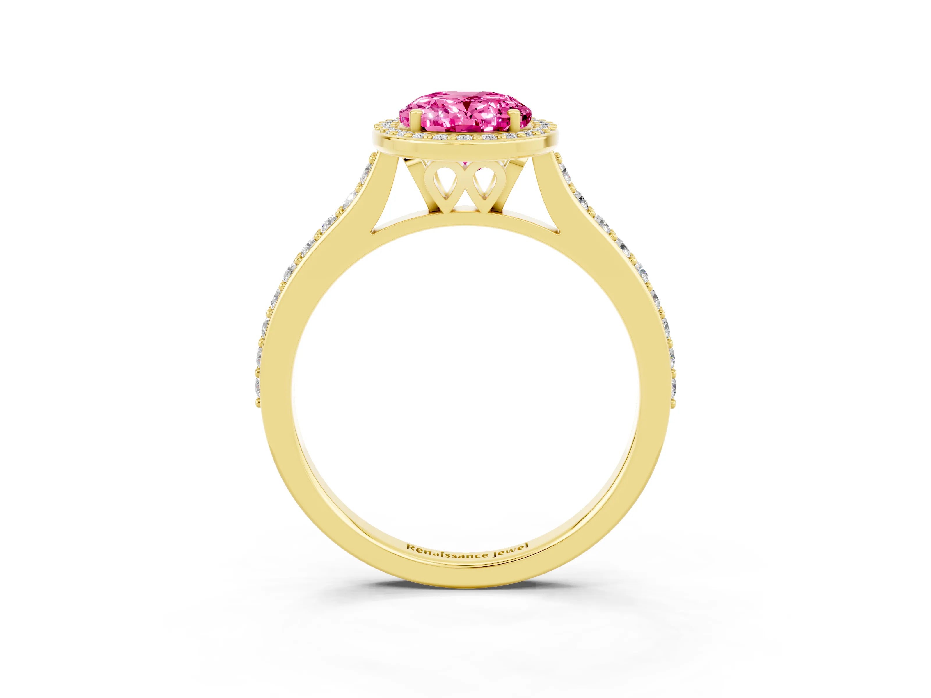 Yellow gold Oval Cut Halo Round Diamond Pavé Band with Four-Prong Setting_3