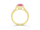 Yellow gold Oval Cut Halo Round Diamond Pavé Band with Four-Prong Setting_3