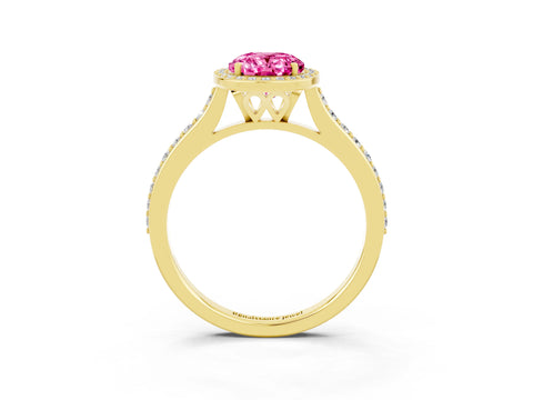 Yellow gold Oval Cut Halo Round Diamond Pavé Band with Four-Prong Setting_3