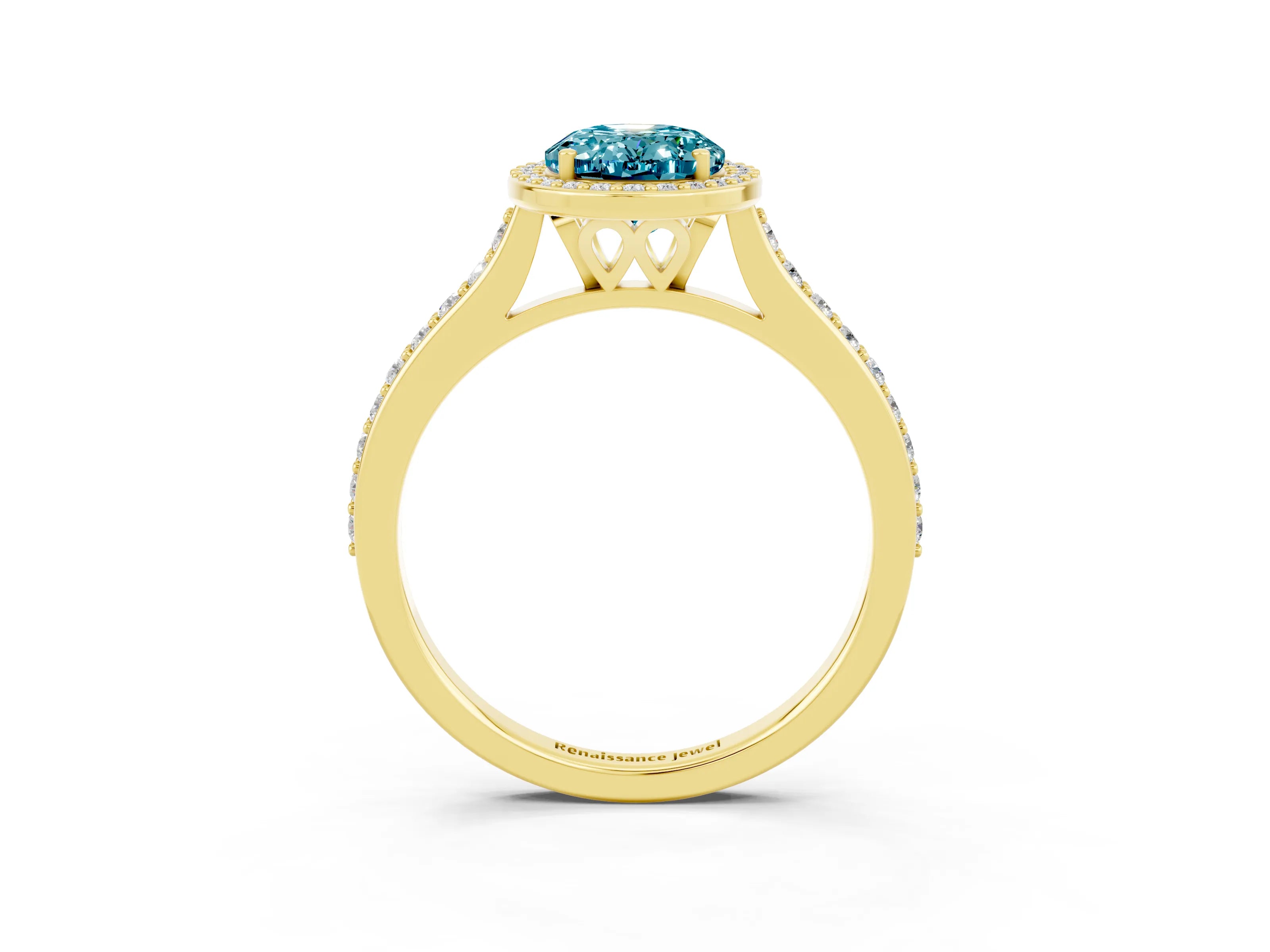 Yellow gold Oval Cut Halo Round Diamond Pavé Band with Four-Prong Setting_3