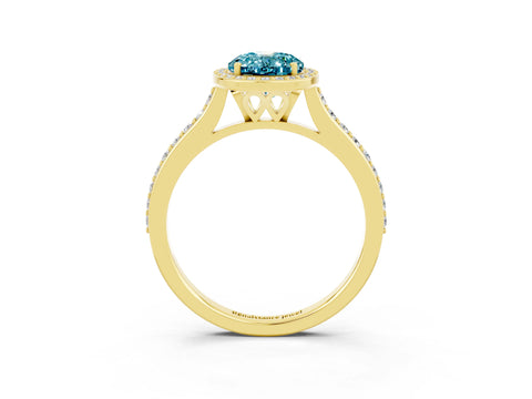 Yellow gold Oval Cut Halo Round Diamond Pavé Band with Four-Prong Setting_3