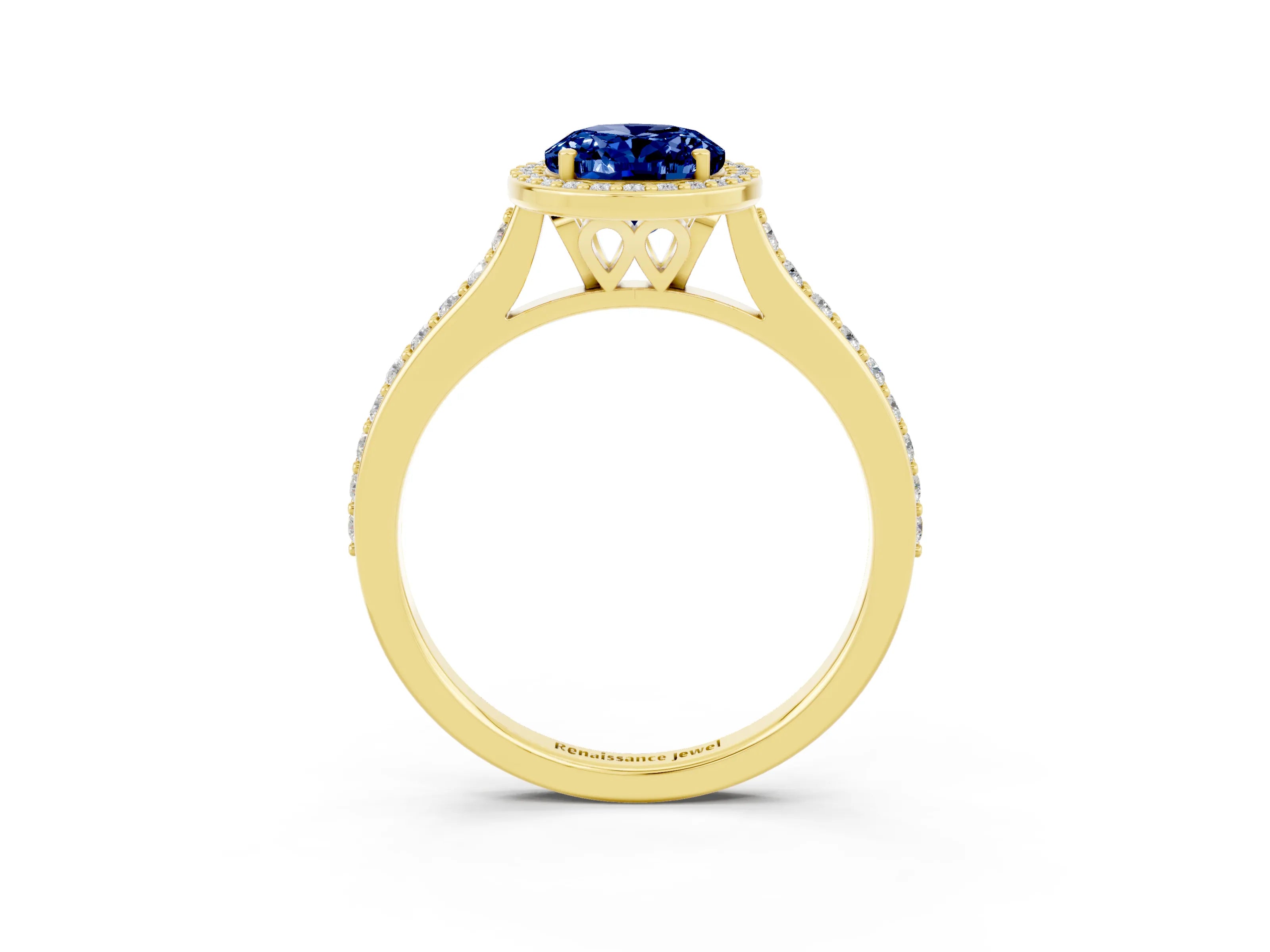 Yellow gold Oval Cut Halo Round Diamond Pavé Band with Four-Prong Setting_3