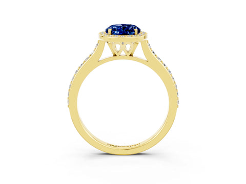Yellow gold Oval Cut Halo Round Diamond Pavé Band with Four-Prong Setting_3