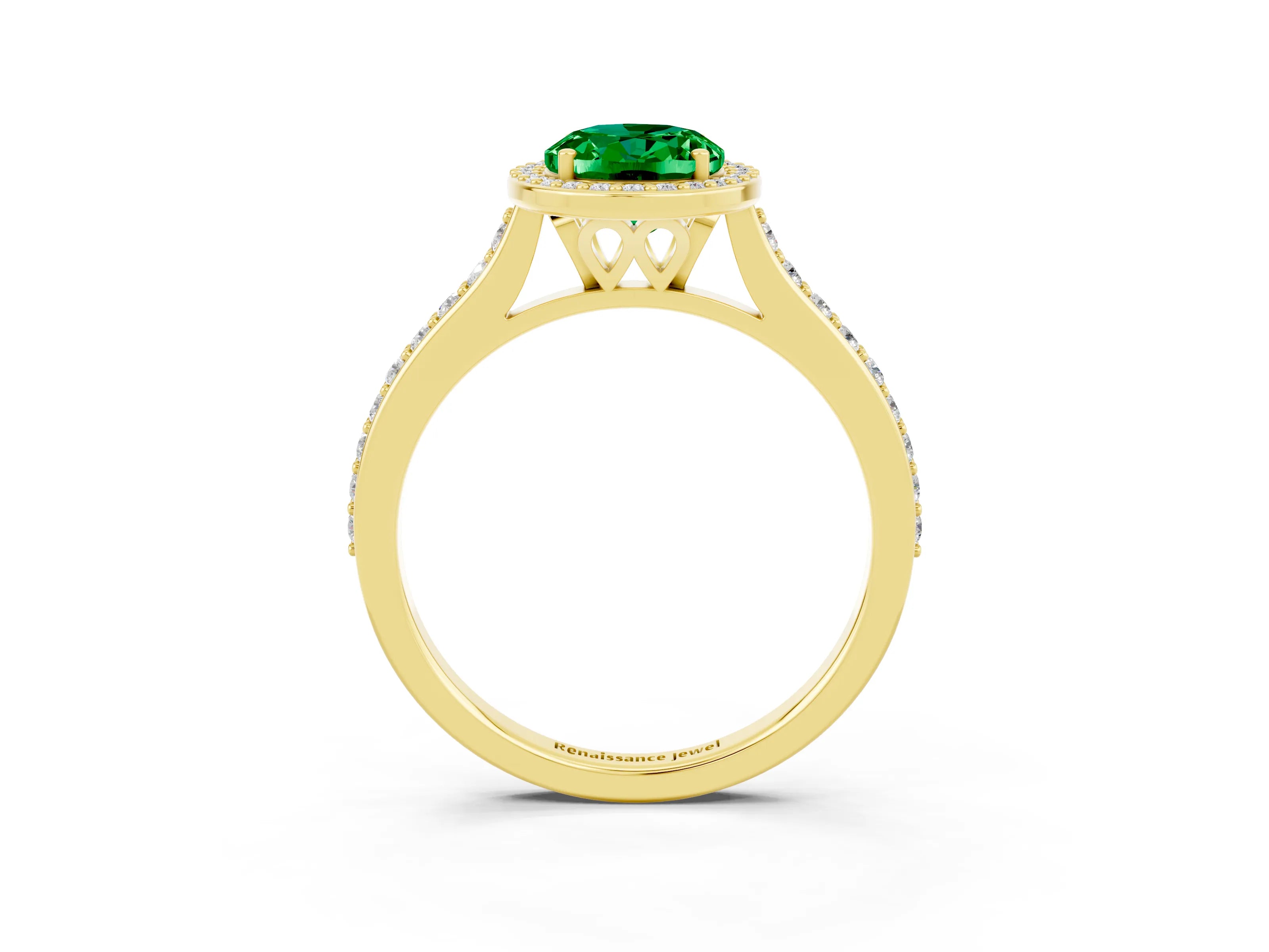 Yellow gold Oval Cut Halo Round Diamond Pavé Band with Four-Prong Setting_3