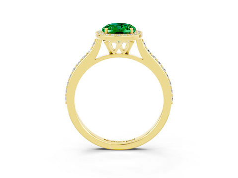 Yellow gold Oval Cut Halo Round Diamond Pavé Band with Four-Prong Setting_3