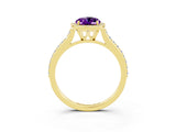 Yellow gold Oval Cut Halo Round Diamond Pavé Band with Four-Prong Setting_3