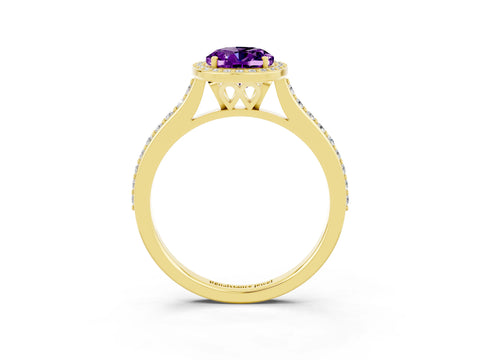 Yellow gold Oval Cut Halo Round Diamond Pavé Band with Four-Prong Setting_3