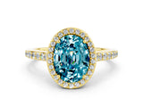 Yellow gold Oval Cut Halo Round Diamond Pavé Band with Four-Prong Setting