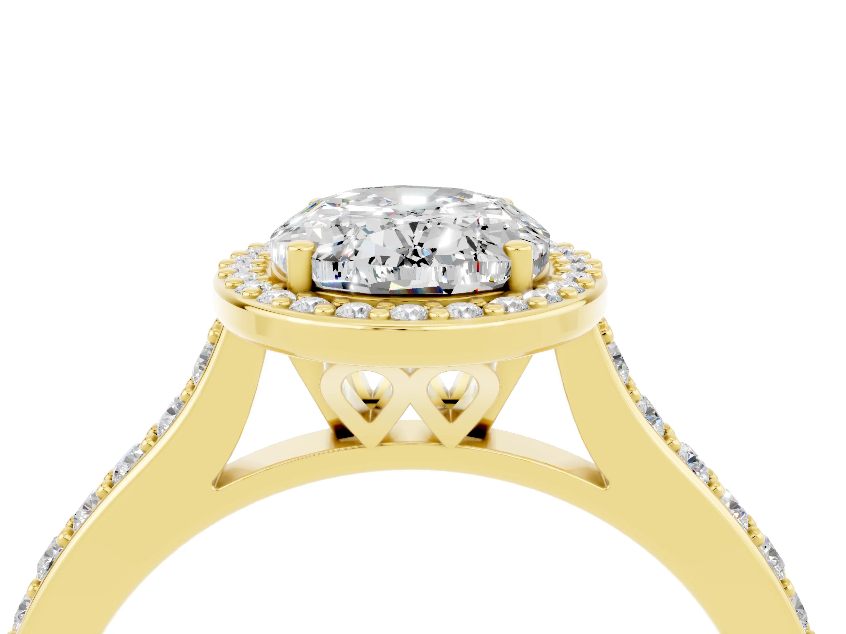 Yellow gold Oval Cut Halo Round Diamond Pavé Band with Four-Prong Setting_4