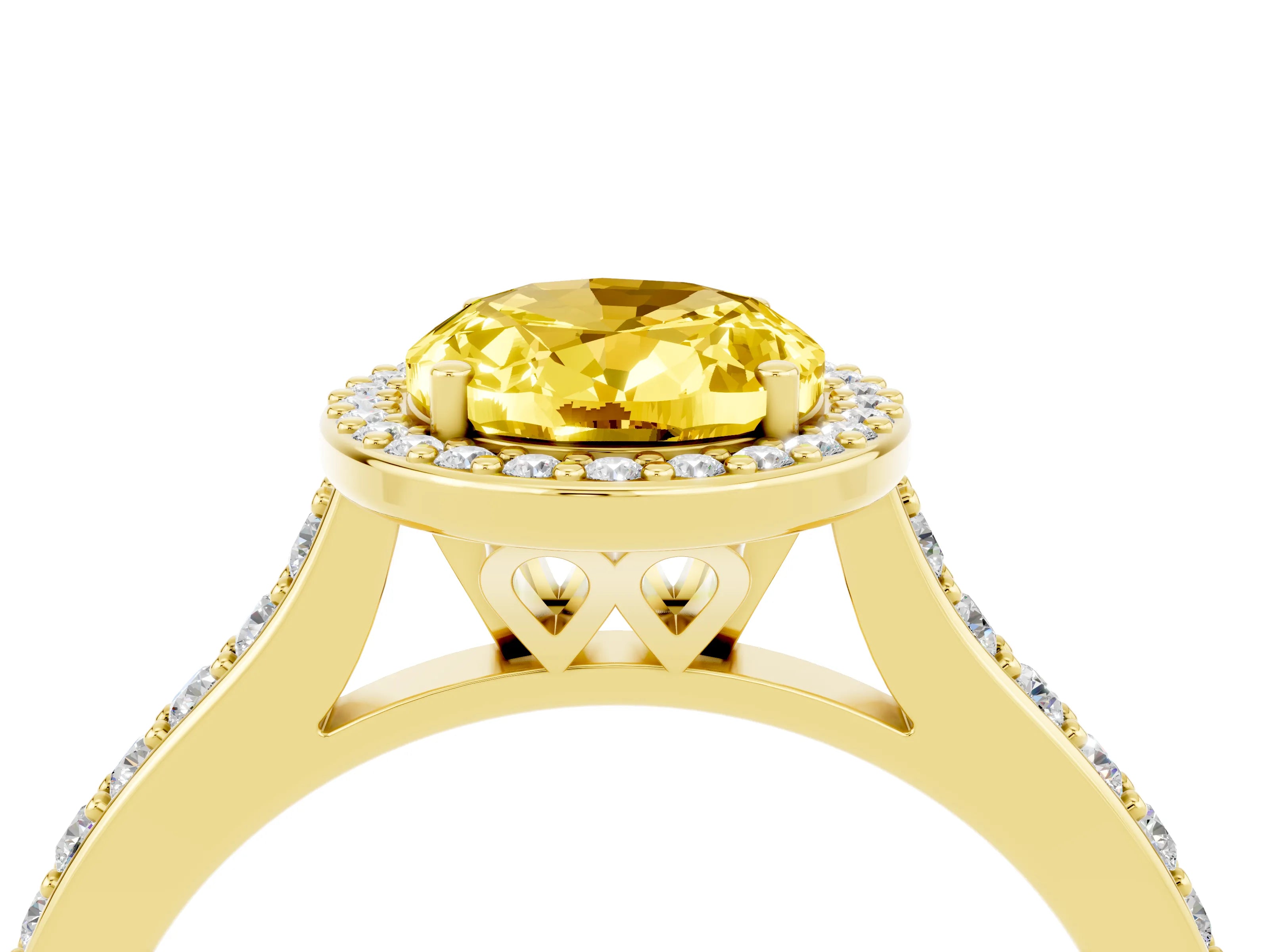 Yellow gold Oval Cut Halo Round Diamond Pavé Band with Four-Prong Setting_4