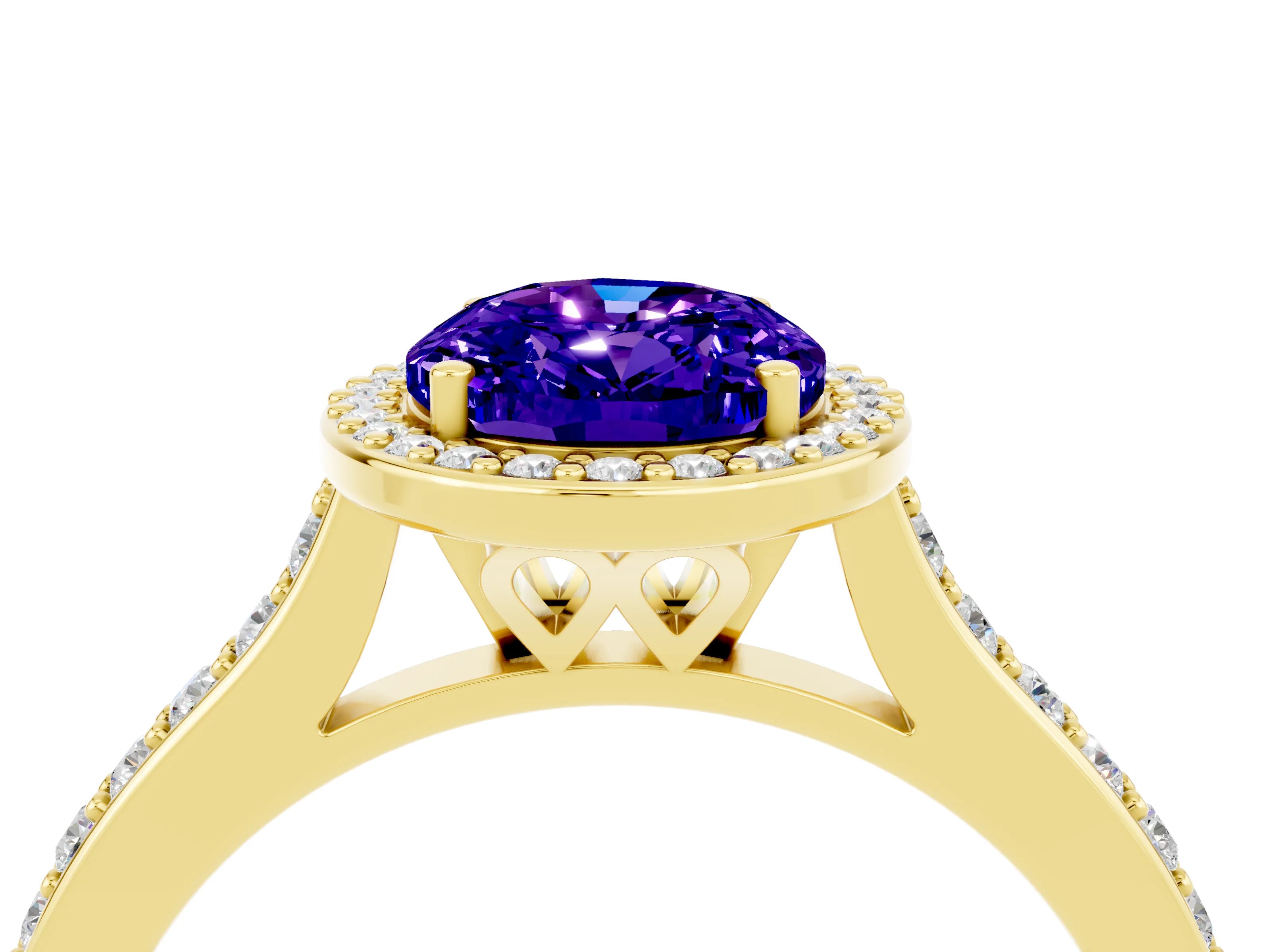Yellow gold Oval Cut Halo Round Diamond Pavé Band with Four-Prong Setting_4