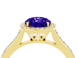 Yellow gold Oval Cut Halo Round Diamond Pavé Band with Four-Prong Setting_4