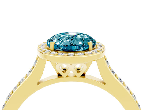 Yellow gold Oval Cut Halo Round Diamond Pavé Band with Four-Prong Setting_4