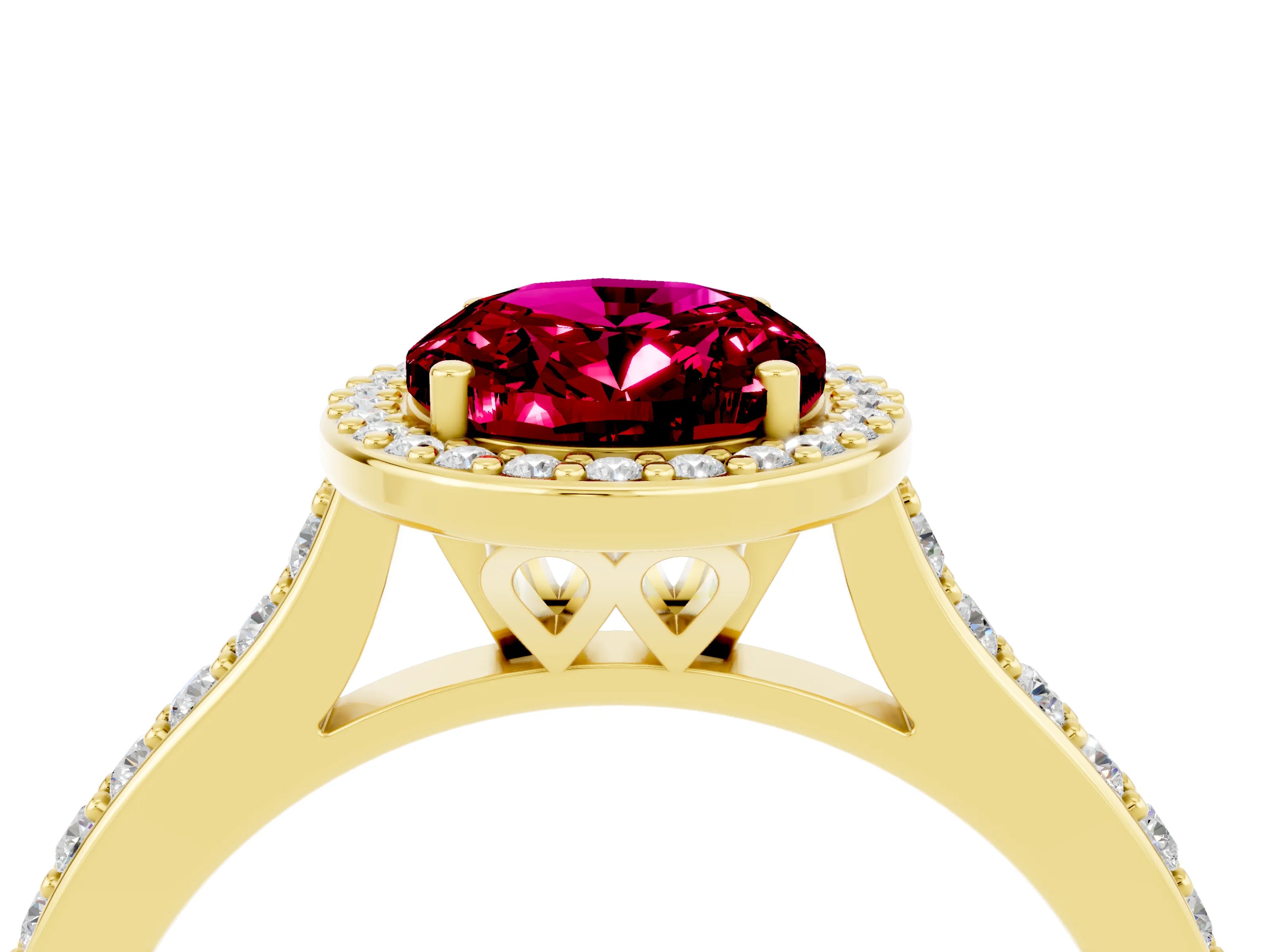 Yellow gold Oval Cut Halo Round Diamond Pavé Band with Four-Prong Setting_4