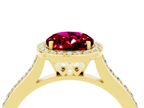 Yellow gold Oval Cut Halo Round Diamond Pavé Band with Four-Prong Setting_4