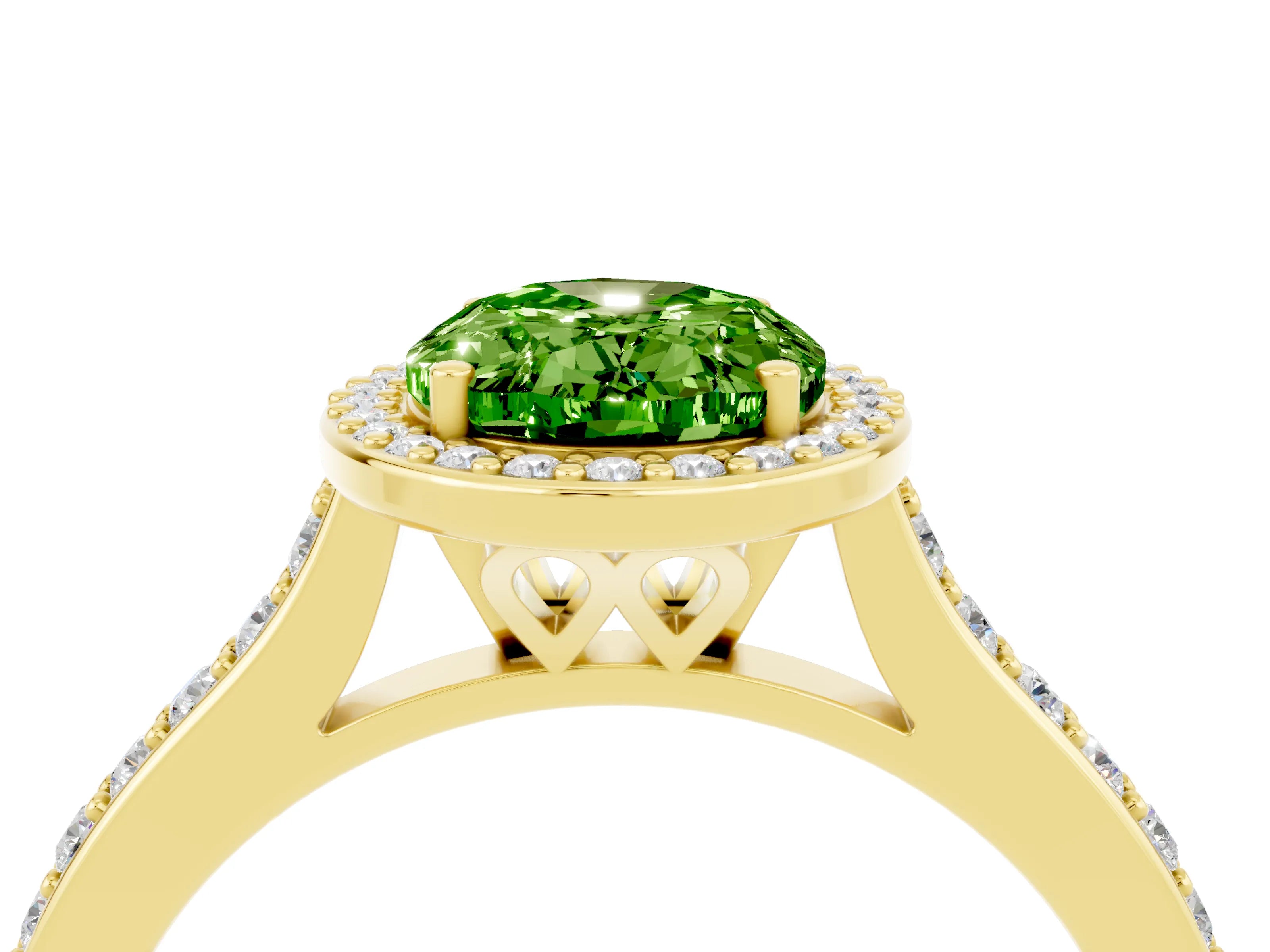 Yellow gold Oval Cut Halo Round Diamond Pavé Band with Four-Prong Setting_4