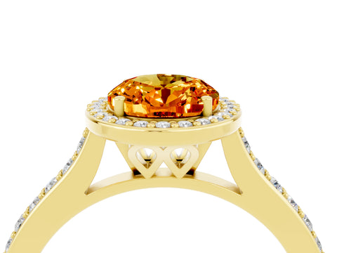 Yellow gold Oval Cut Halo Round Diamond Pavé Band with Four-Prong Setting_4