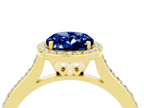 Yellow gold Oval Cut Halo Round Diamond Pavé Band with Four-Prong Setting_4