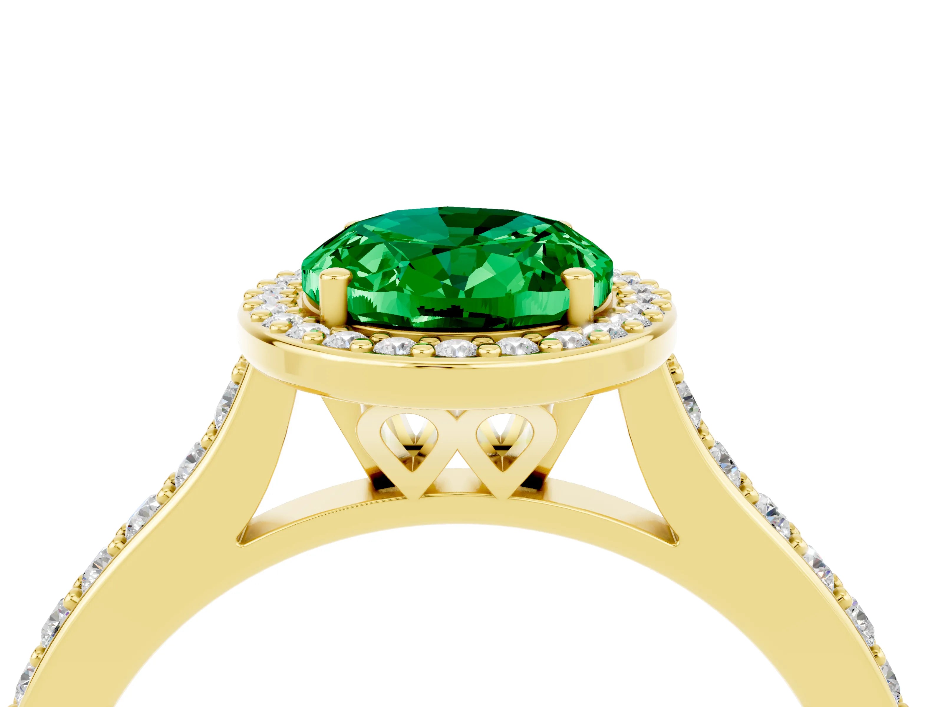 Yellow gold Oval Cut Halo Round Diamond Pavé Band with Four-Prong Setting_4