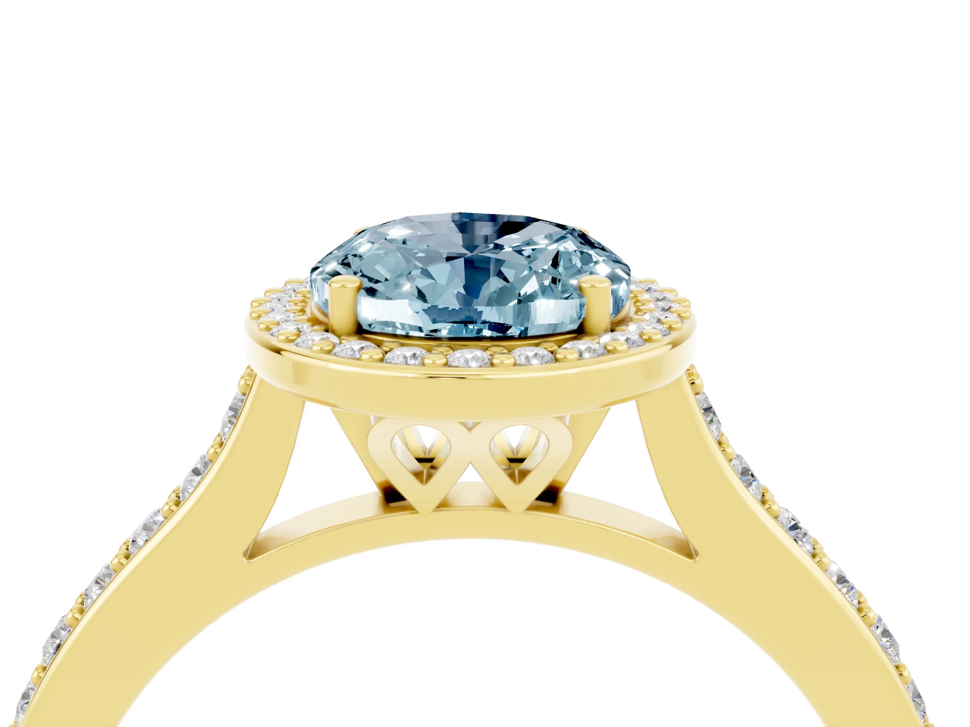 Yellow gold Oval Cut Halo Round Diamond Pavé Band with Four-Prong Setting_4