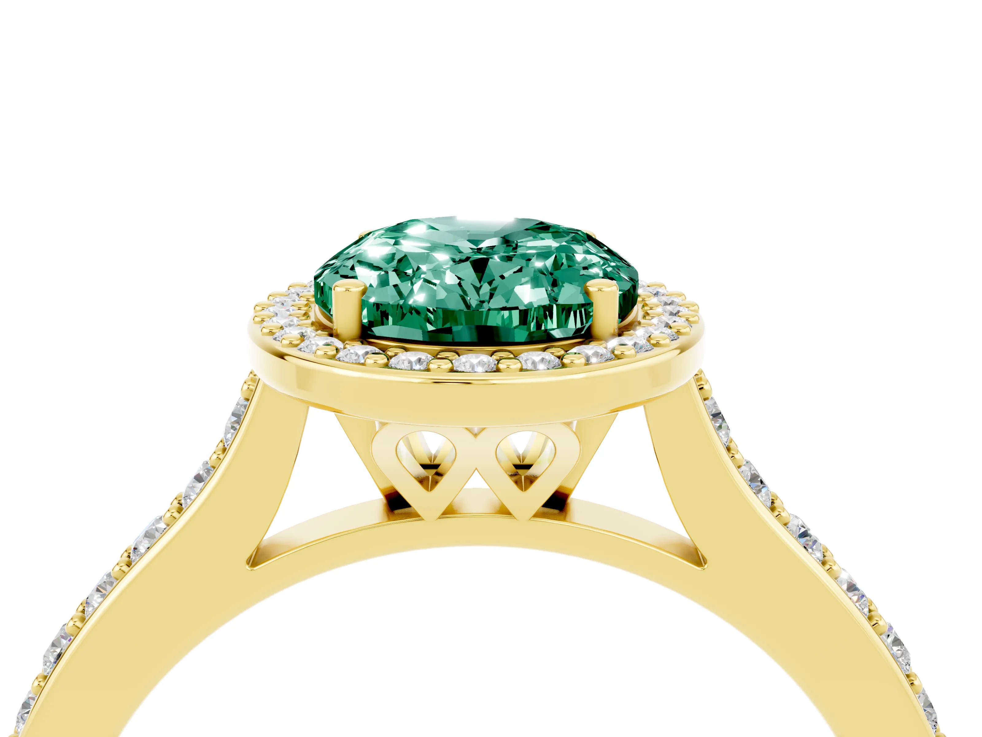 Yellow gold Oval Cut Halo Round Diamond Pavé Band with Four-Prong Setting_4