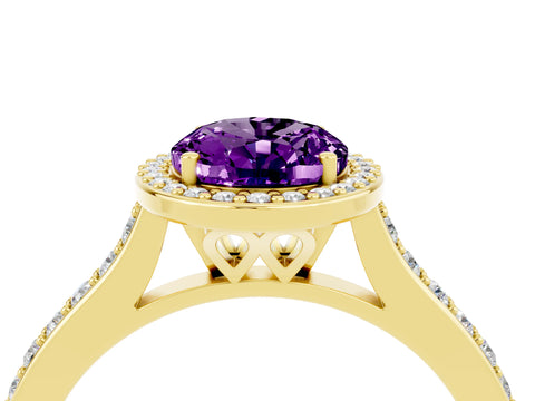 Yellow gold Oval Cut Halo Round Diamond Pavé Band with Four-Prong Setting_4