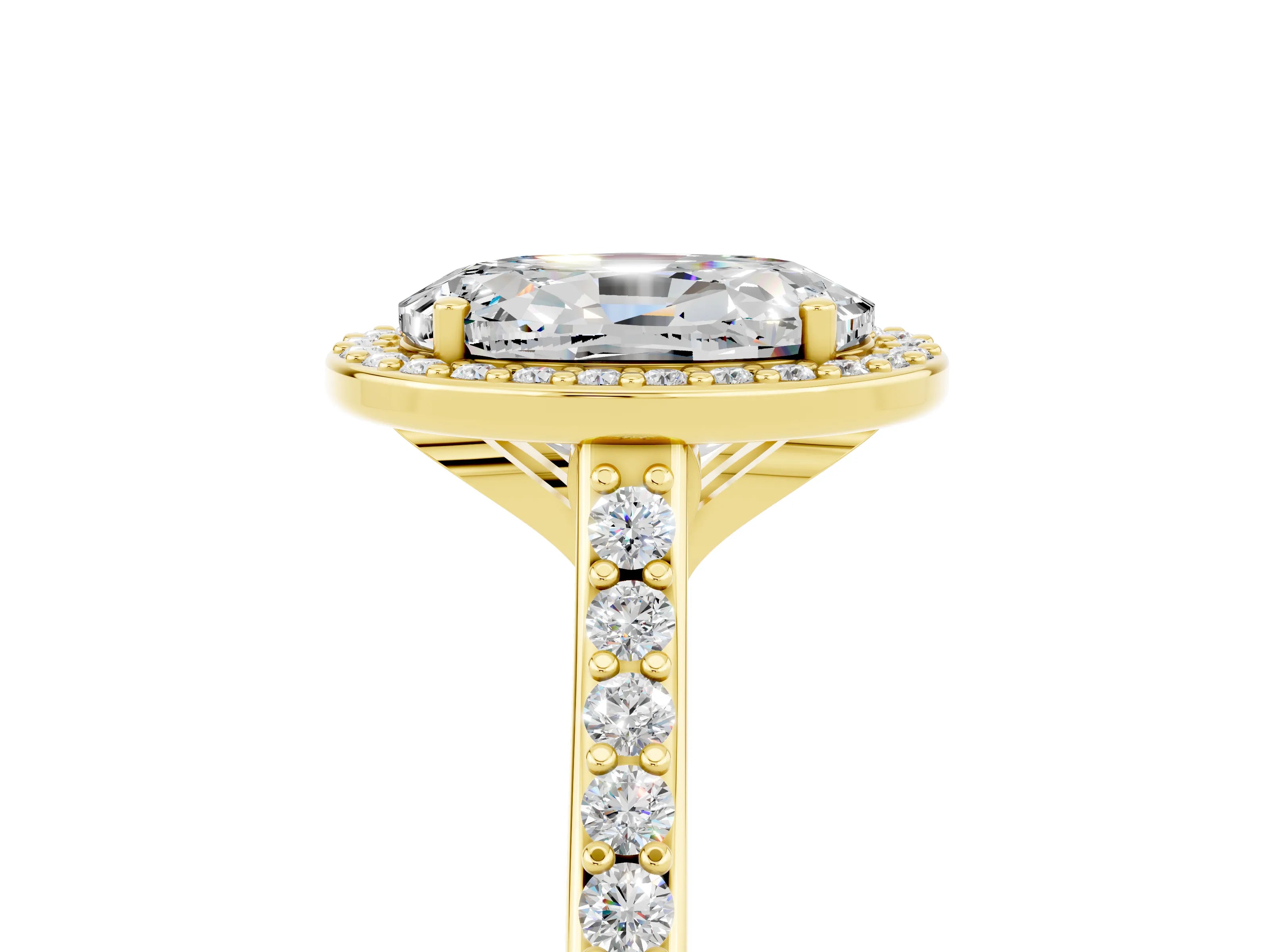Yellow gold Oval Cut Halo Round Diamond Pavé Band with Four-Prong Setting_5