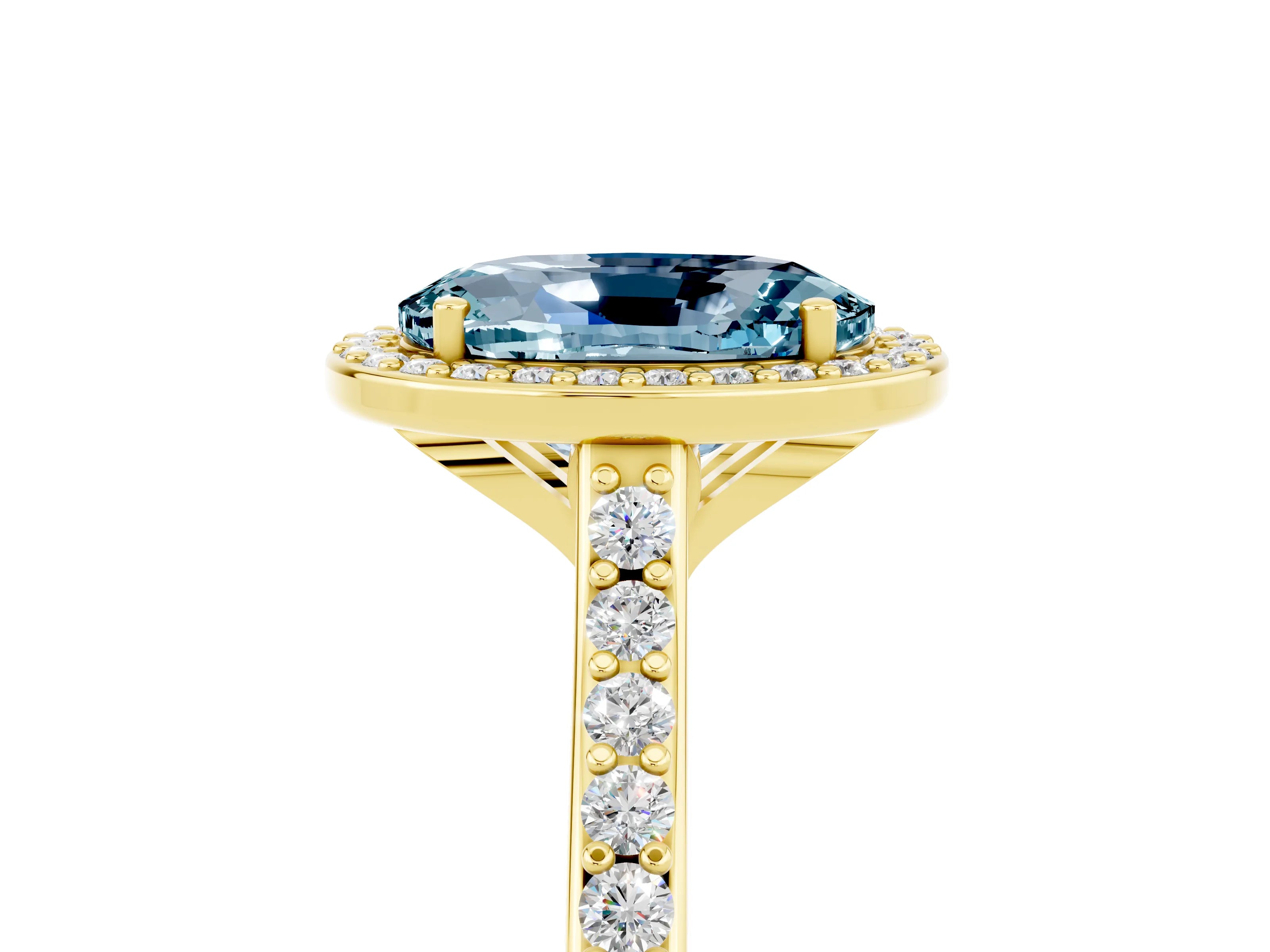 Yellow gold Oval Cut Halo Round Diamond Pavé Band with Four-Prong Setting_5
