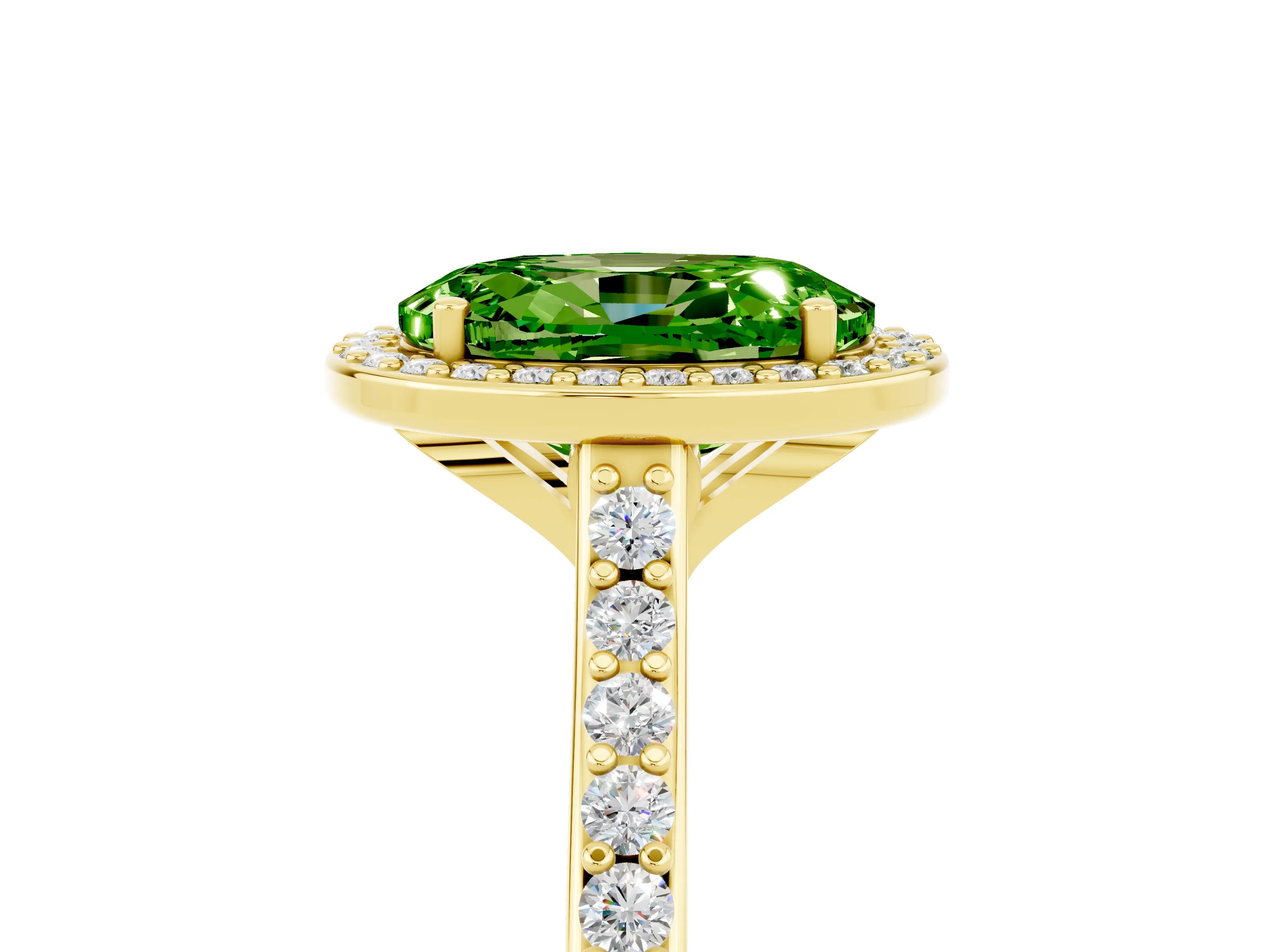 Yellow gold Oval Cut Halo Round Diamond Pavé Band with Four-Prong Setting_5