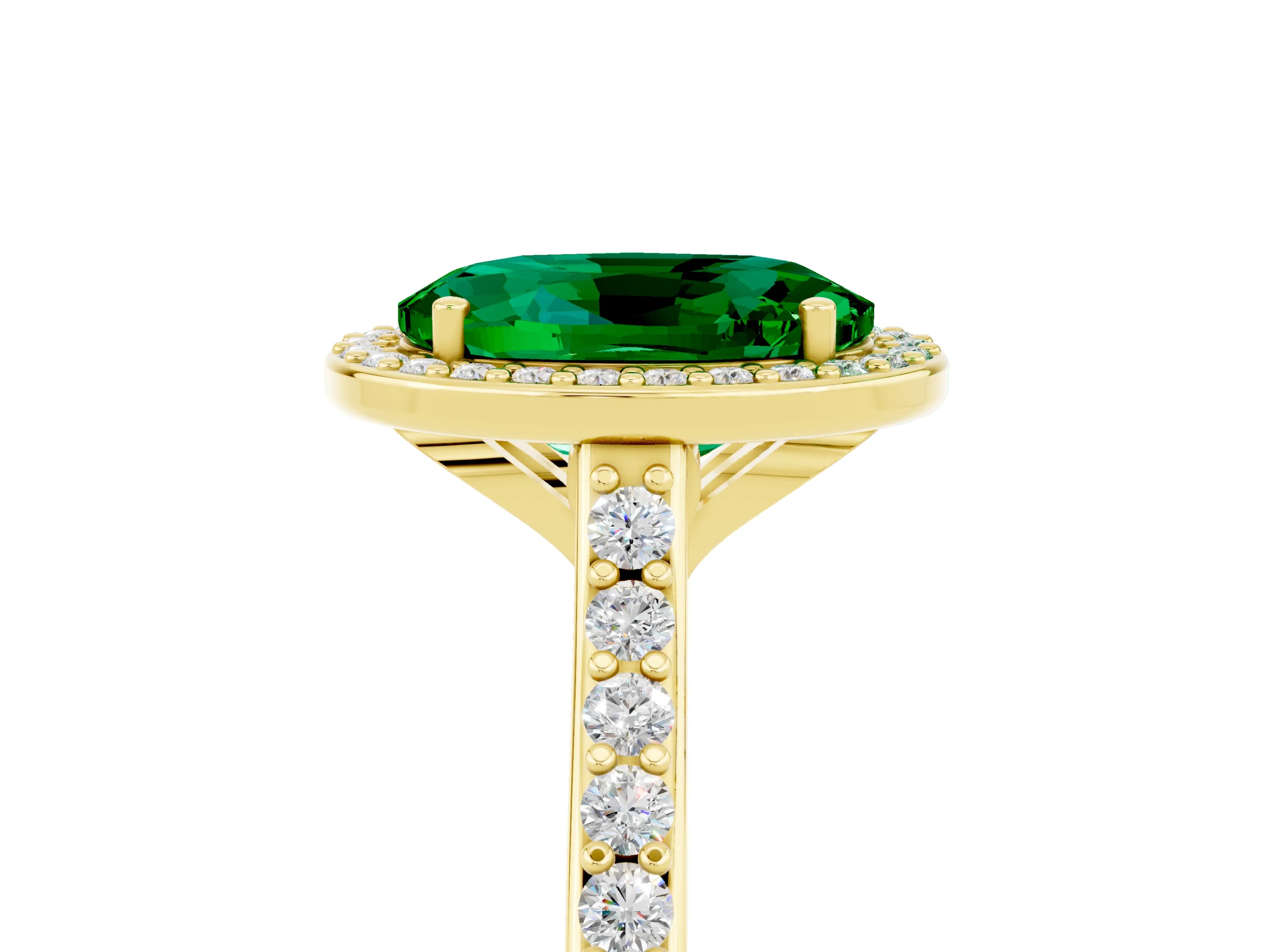 Yellow gold Oval Cut Halo Round Diamond Pavé Band with Four-Prong Setting_5