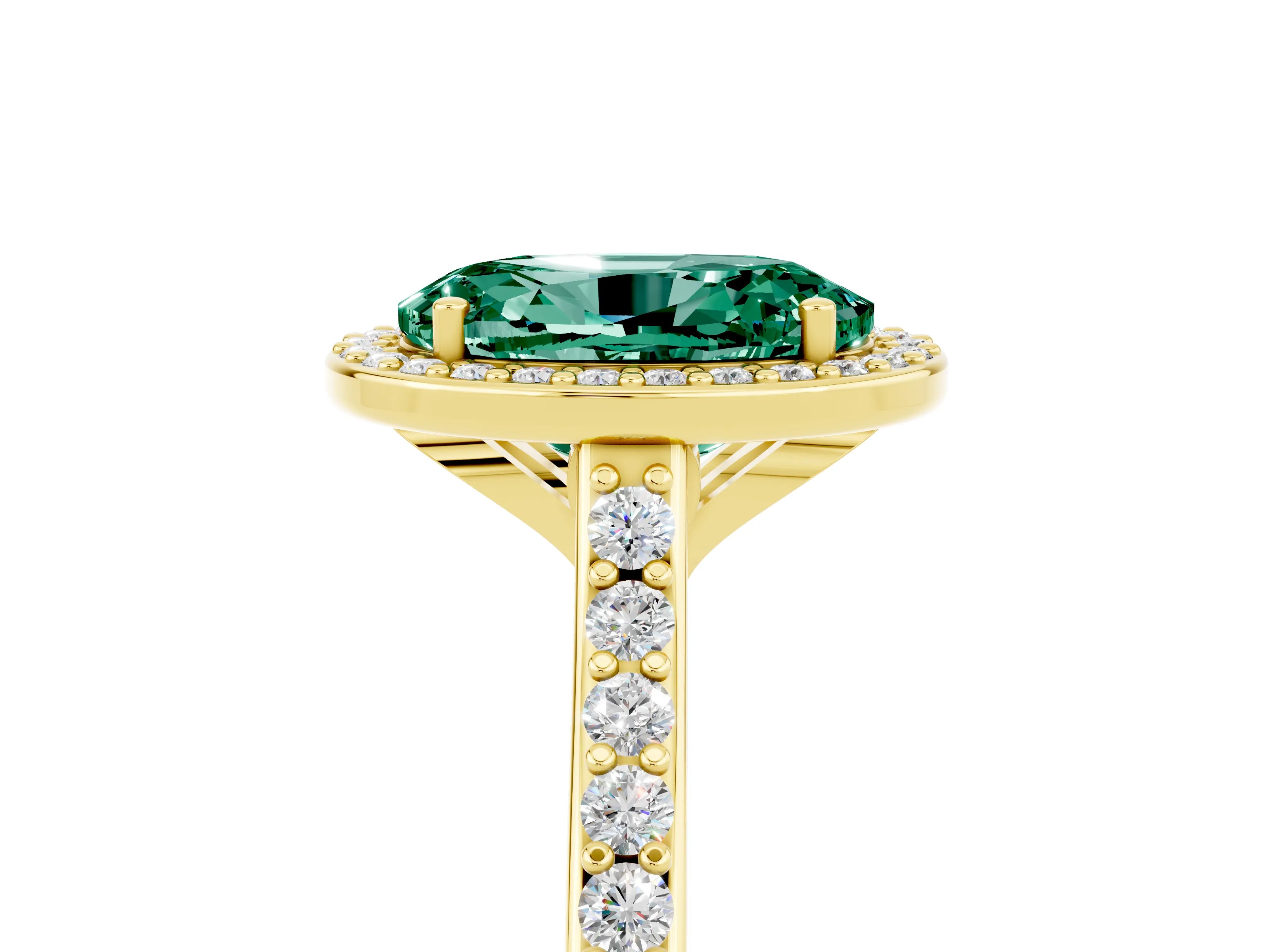 Yellow gold Oval Cut Halo Round Diamond Pavé Band with Four-Prong Setting_5