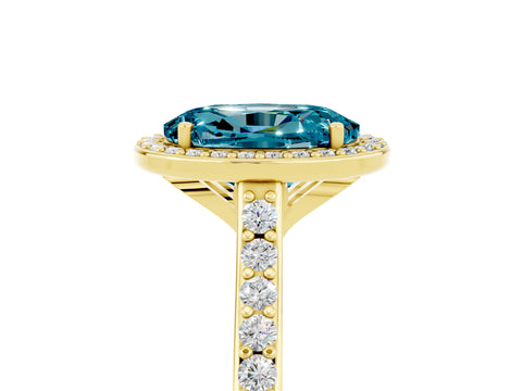 Yellow gold Oval Cut Halo Round Diamond Pavé Band with Four-Prong Setting_5