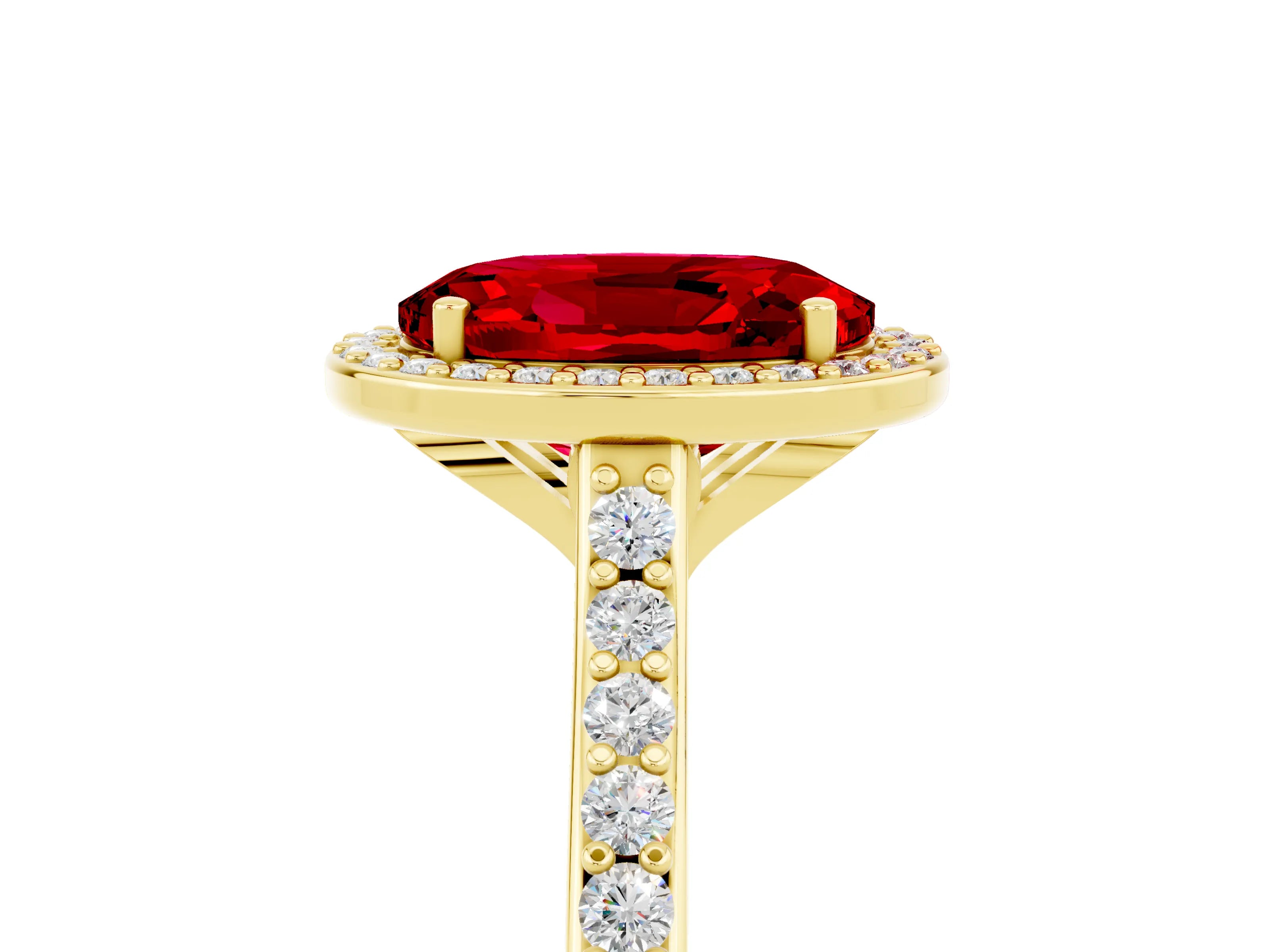 Yellow gold Oval Cut Halo Round Diamond Pavé Band with Four-Prong Setting_5