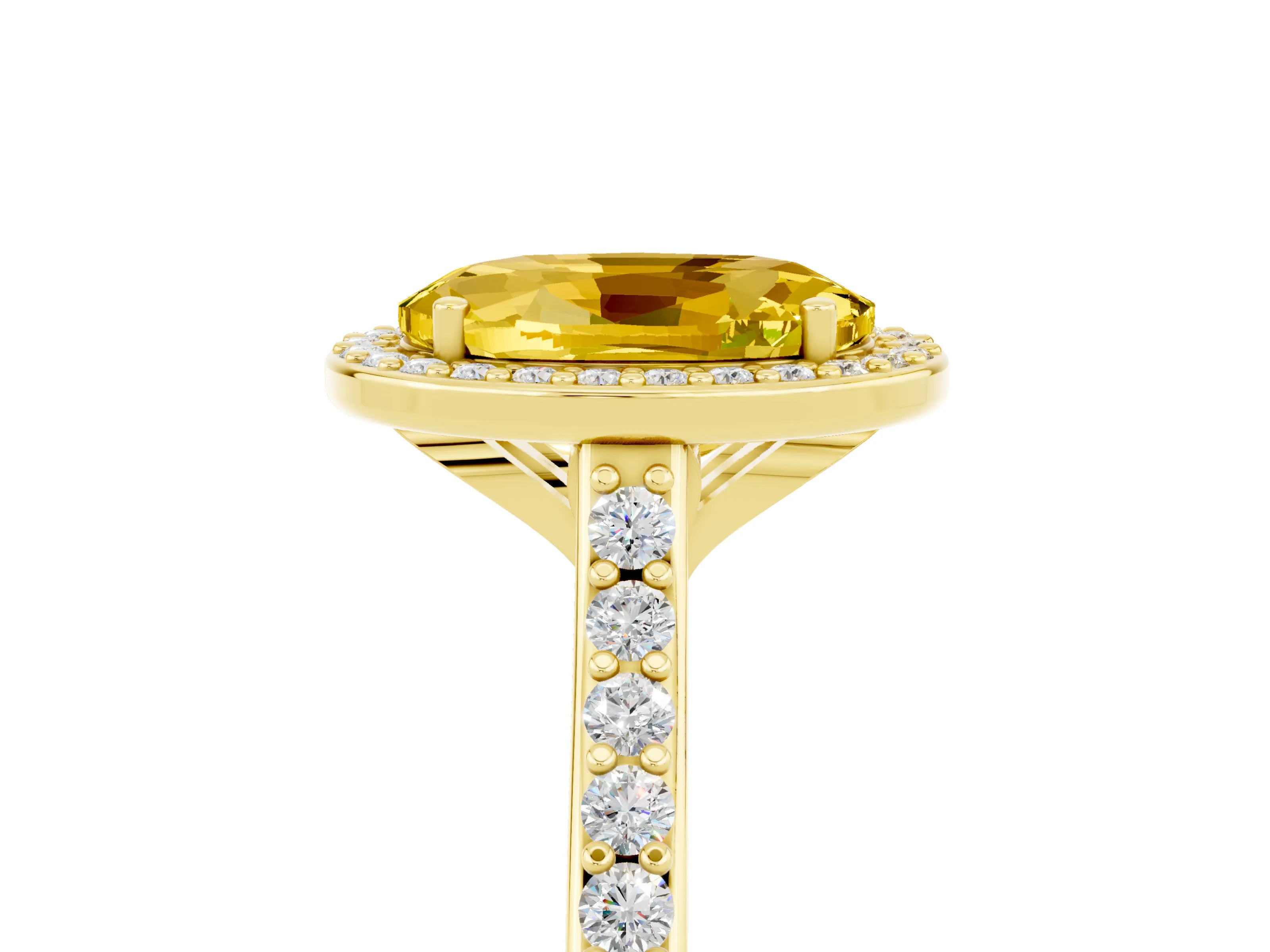 Yellow gold Oval Cut Halo Round Diamond Pavé Band with Four-Prong Setting_5