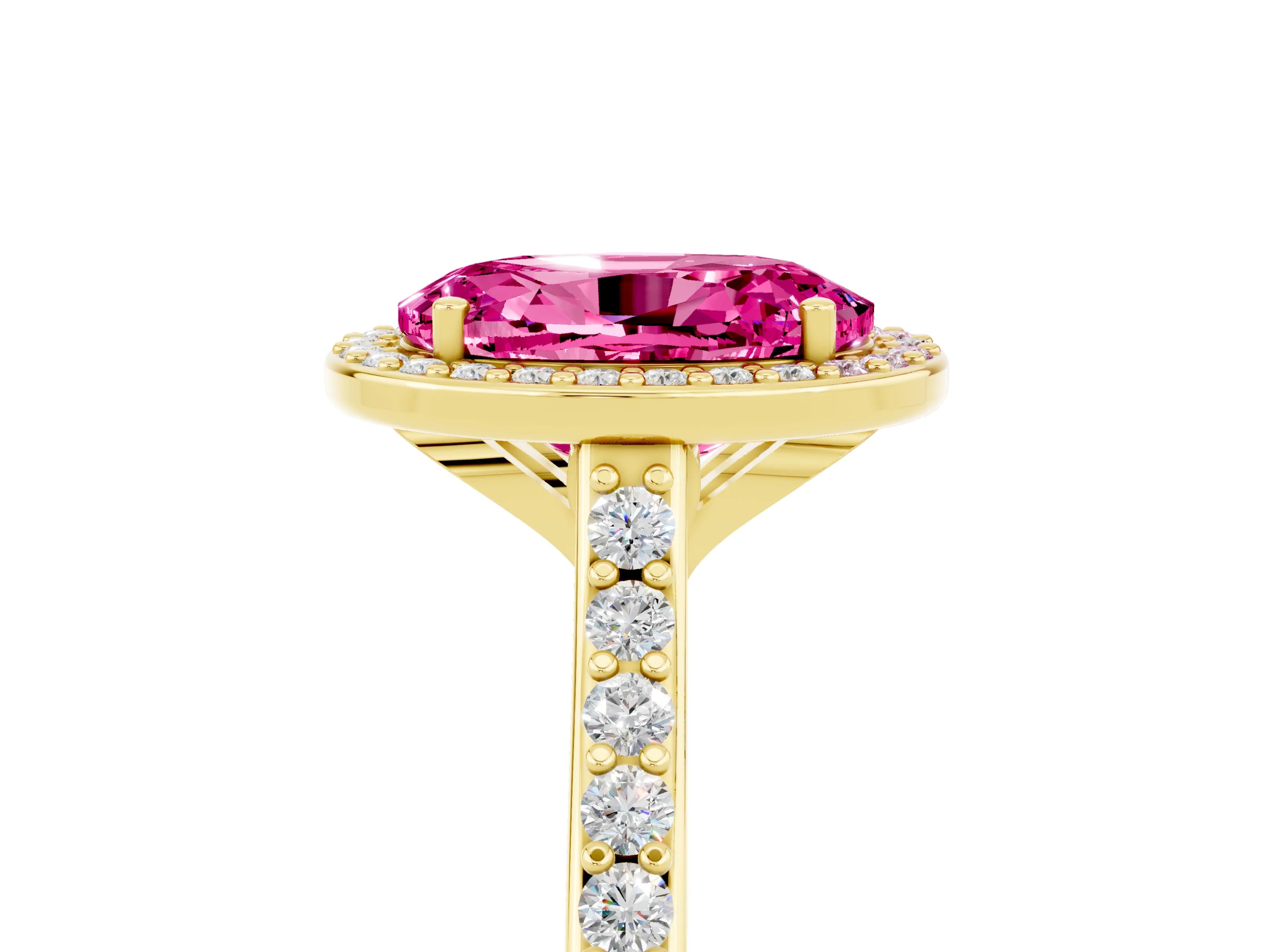 Yellow gold Oval Cut Halo Round Diamond Pavé Band with Four-Prong Setting_5