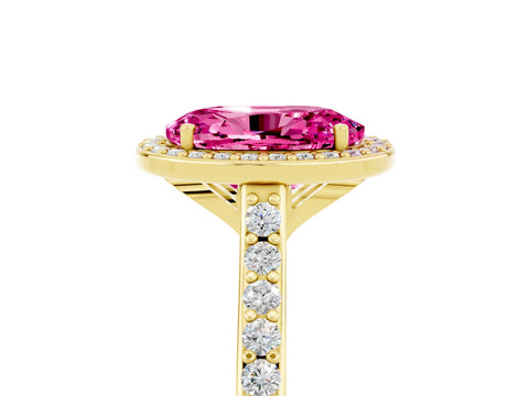 Yellow gold Oval Cut Halo Round Diamond Pavé Band with Four-Prong Setting_5