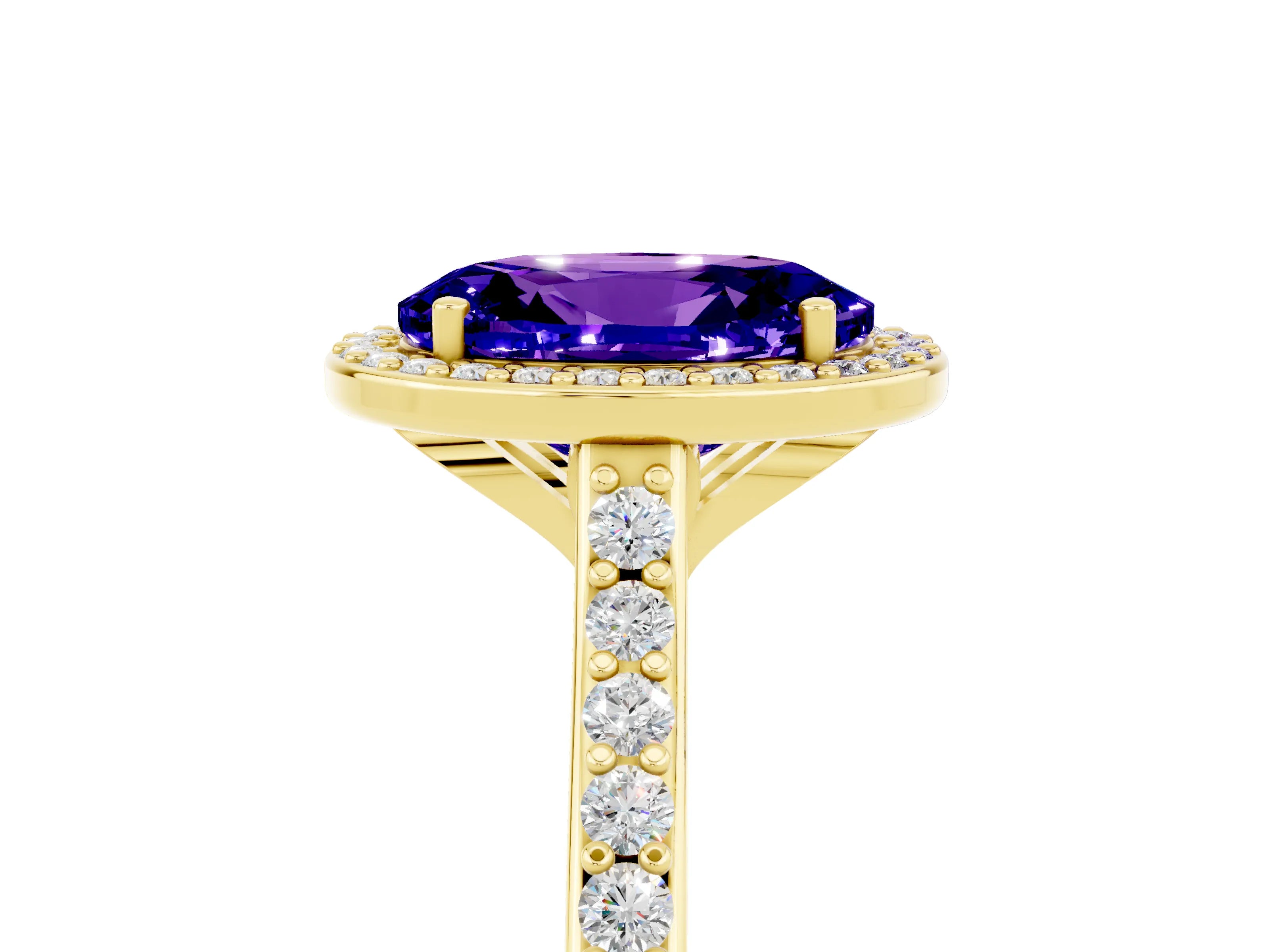 Yellow gold Oval Cut Halo Round Diamond Pavé Band with Four-Prong Setting_5