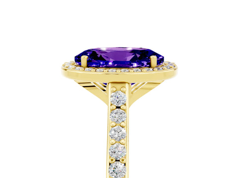 Yellow gold Oval Cut Halo Round Diamond Pavé Band with Four-Prong Setting_5
